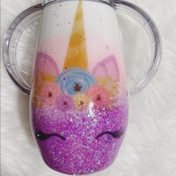HobbeesBoutique Other - Custom Glitter Tumbler  Unicorn 14oz Sippy  Cup